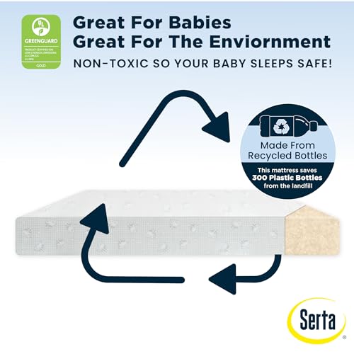 Image of Serta Perfect Slumber Dual Sided Crib and Toddler Mattress - Waterproof - Hypoallergenic - Premium Sustainably Sourced Fiber Core -GREENGUARD Gold Certified (Non-Toxic) -7 Year Warranty - Made in USA