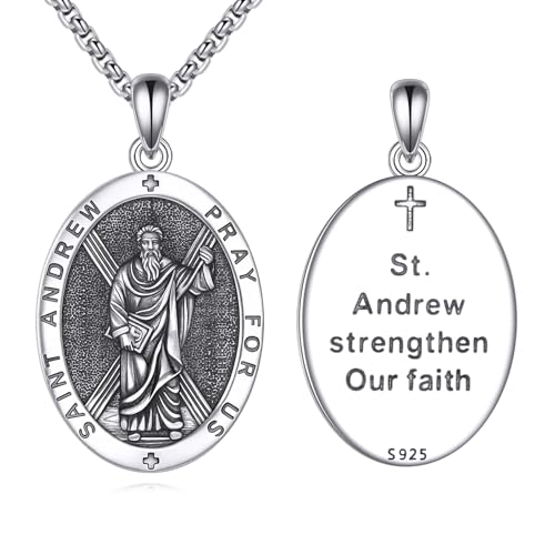 Saint Necklace 925 Sterling Silver Patron Saint Medal Pendant Amulet Protection Religious Jewelry for Men Women with 2.5mm 22