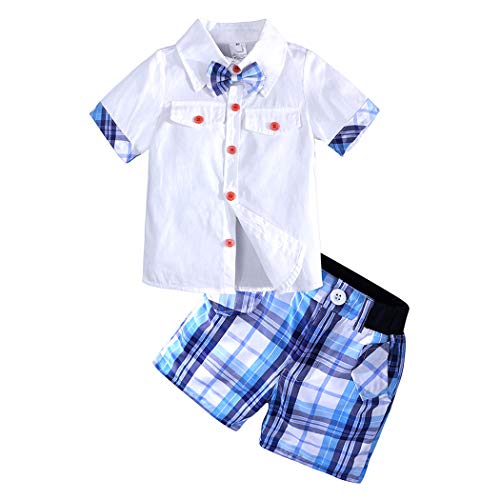 MYGBCPJS Little Boys 2Pcs Summer Outfits Set Short Sleeve Clothes Bowtie Button-Down Shirt + Plaid Shorts