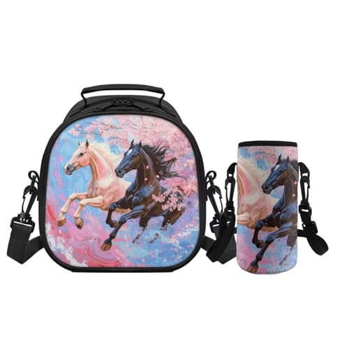 Vanideaoty Horse Boys Lunch Boxes for School Water Bottle Carrier Lunch Box with Compartments Front Pocket Lightweight Water Bottle Protector for Outdoors