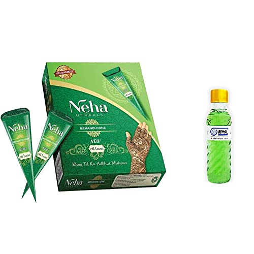 Behal International Neha Lot de 12 cônes de henné avec huile Mehandi gratuite