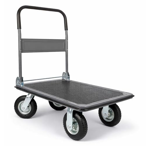 Plattformwagen bis 300 kg Klappbar mit Luftreifen und Gummibezogener Ladefläche Transportwagen mit Kantenschutz für Umzug Gartenarbeit und Lager Robuster Handwagen Stabile Transportkarre