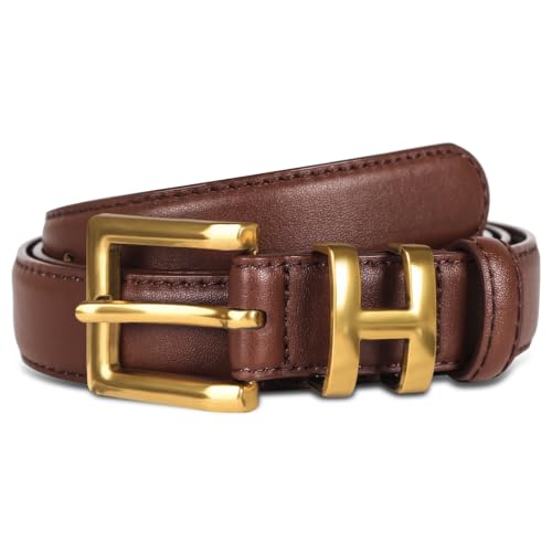 Image of Women's Fashion Classic Metal Buckle Leather Belt with Jeans Dress
