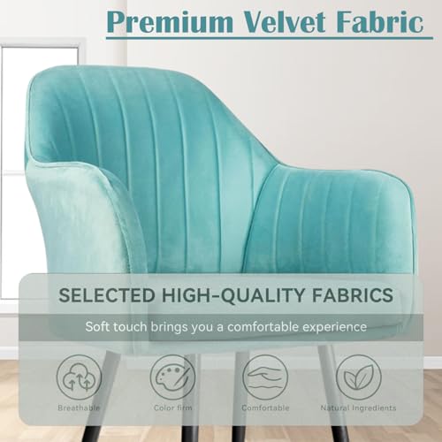 Image of Velvet Accent Chair | Luxury Upholstered Armchair with Sturdy Metal Legs | Modern Comfortable Chair for Living Room, Bedroom, Office, or Cafe (Black Legs, Sky Blue)