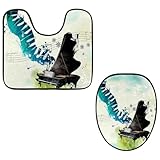 Eslifey Lot de 2 housses pour abattant de WC et tapis de sol en forme de U   Tapis de toilette en forme de concert de piano dans le ciel   Lavable en machine   Tapis absorbant antidérapant