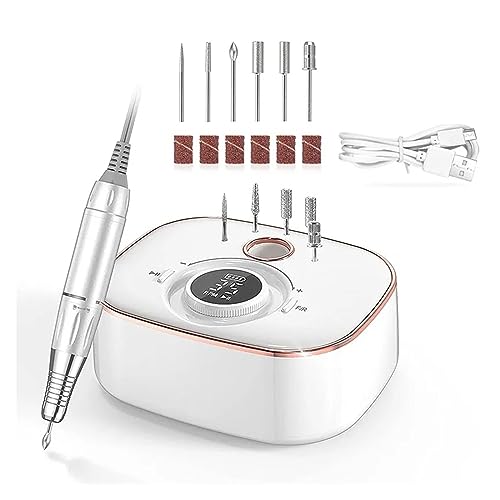 Lima Uñas Electrica, Taladro de uñas de 35000RPM, máquina de manicura, lijadora de uñas eléctrica Recargable con Modo de Pausa, Torno de uñas, Herramienta de Corte de Gel(Bianco)