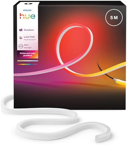 Hue Neon Outdoor 5-Meter Multicolor LED Strip Light, 1100 lm, Vib...
