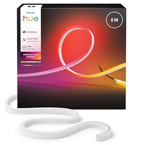 Hue Neon Outdoor 5-Meter Multicolor LED Strip Light, 1100 lm, Vibrant Color and Ambiance, Flexible Outdoor Lighting, Chromasync™ Color Blending, Weatherproof, Low-Volt, App and Voice Control
