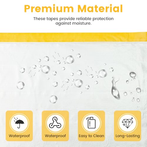 DBTW 6 Rollen Wasserfest Maler Abdeckfolie, 52m² Vorgeklebte Staubschutzfolien, Staubdicht Malerplane, Abdeckfolie mit Klebeband, Malerfolie Vor Spritzern, Malerarbeiten Abdeckplane zum Dekorieren