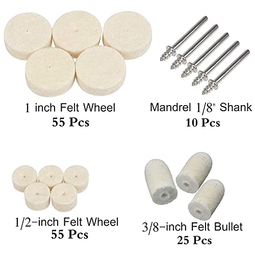 Bailuk FPOB-FELT-145 Polishing Buffing Wheel 145Pcs Wool Felt Polishing Pad Wheel Professional Accessories, Point & Mandrel 1/8 Inch Shank Kit For Dremel Rotary Tools thumb #4