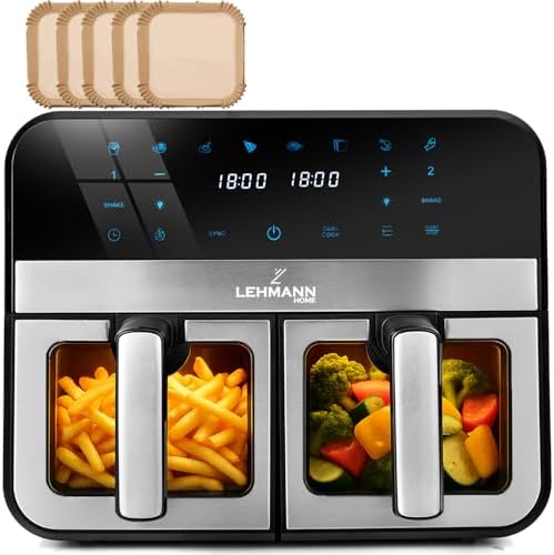 LEHMANN Air Fryer 9L, Dual Friteuse sans Huile avec 2 Tiroirs, 24...