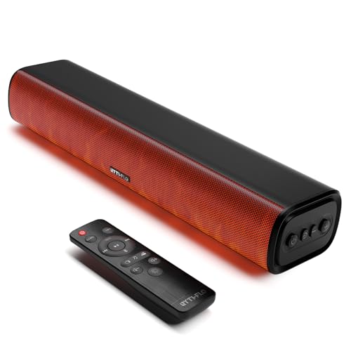 Image of Rythflo 16-Inch Sound Bar for TV, 60W Compact Bluetooth Soundbar with Remote, Flame Lamp, Optical/ARC/3.5mm AUX/RCA, Wall-Mountable TV Speaker for Smart TV, PC, Gaming, Projector, Home Theater