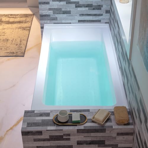 Image of WOODBRIDGE 60 inch Acrylic Rectangular Alcove Soaking Bathtub in White with Right Drain, Brushed Nickel pop-up Drain Included, LB666-R