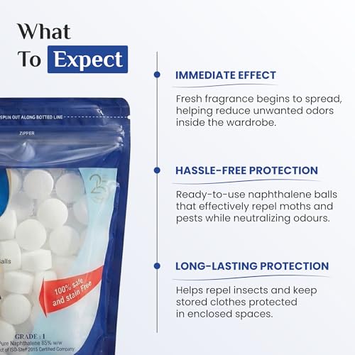 Image of Naphthalene Balls for Wardrobe Pack of 2 | 500GM Each | Clothes Protection Anti Insects Naphthalene Ball for Storage, Keep Space Insect Free with Easy to Use Phenyl Balls White
