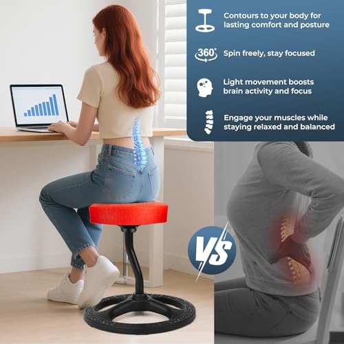 Image of Fitness Seat, ADHD Chair Stool, Stability, Balance, Yoga, Ergonomic Health Stool with Non-Slip Base and Washable Seat Cover - Black (Orange, 19″)