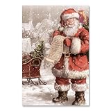 Yermidi Vintage Christmas Canvas Wall Art Santa Claus Checking His List Prints Poster Cozy Holiday Oil Painting Winter Decor Christmas Pictures Decoration for Living Room Bedroom 8x12inch Unframed