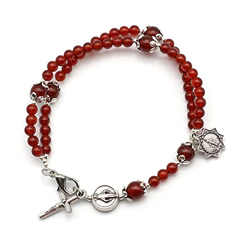 wuzun Bracelet en Agate Blanche Mini Rose Rosaire Notre Dame Apparition Catholique Relique Rouge Bracelet en Agate-Red Agate Bracelet Cover