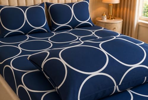 Image of Castiqa Elastic Fitted Supersoft Premium Polycotton 200Tc Double Bedsheets King Size 78X72 Inch With 2 Pillow Covers (Fits Upto Mattress Of 8Inches) (Cubes), Black