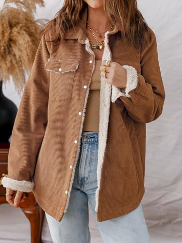 IDEALSANXUN Womens Corduroy Fleece Lined Jackets Fall Winter Coats Button Down Shackets2