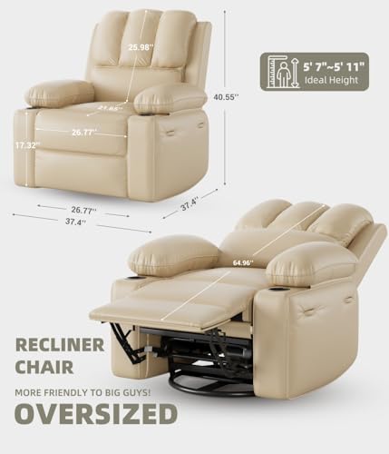 Sillón cuero reclinable beige cómodo miniatura 2