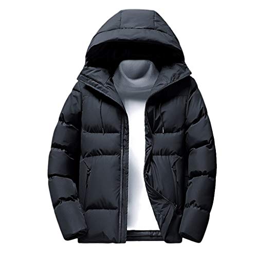 KUKICAT Hombre con Capucha Chaqueta Invierno,Clásico Oversize Chaqueta Abrigo Abrigo Outwear Manga Larga Color Sólido, Negro , XXXL