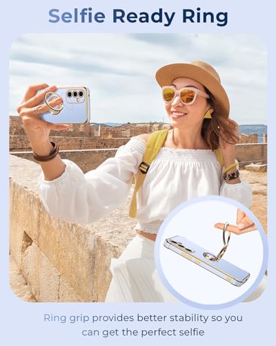 Image of XYZ for Galaxy S24 Case with Stand, Samsung S24 Case with Double Ring, Women Girls Bling Luxury Protective Phone Case Heart for Samsung Galaxy S24, Blue