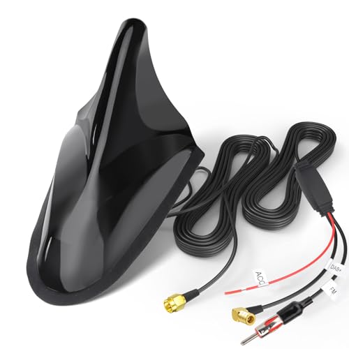 Eightwood DAB+ Antenne Haifischflosse Auto Aktiv Dachantenne mit Signalverstärker FM/AM/GPS Shark Fin Autoantenne mit SMB/DIN/SMA Adapter + 5m Kabel für Pioneer Sony Alpine Autoradio Digital Tuner