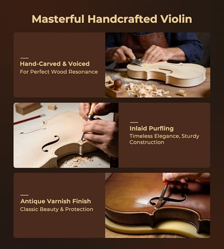 Image of Vangoa 3 /4 Violin Solid Wood Acoustic Violin Set Three Quarters for Children Students Beginners with Violin Case, Bow, Rosin, Music Stickers, Tuner, Mute, Strings