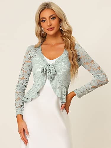 Image of Allegra K Bolero Shrug for Women's Lace Cardigan Tie Front Crop Ruffled Formal Dressy Wedding Shrugs