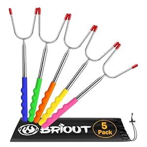 Briout Extendable Marshmallow Roasting Sticks- Extra Long 45” Stainless Steel Smores Sticks for Fire Pit, Smore Skewers Hot Dog Fork Campfire Accessories, Camping Essentials for S’mores- 5 Pack