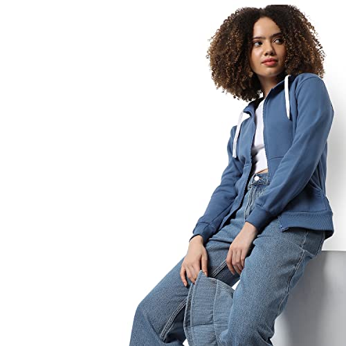 Image of Campus Sutra Women cotton Premium Zipper Hoodie-Grey