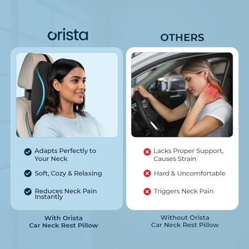 Image of Orista Premium Car Neck Rest Pillow | 2 Years Warranty | Memory Foam Neck Pillow for Car, Headrest Cushion for Neck & Cervical Support - Relieves Neck Pain & Fatigue | Black Velvet