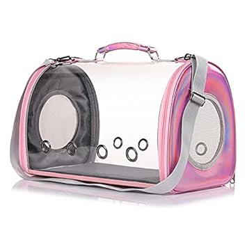 Emily Pets Eco-Friendly Ventilation Transparent Plastic Dog cat Carrier Bag cat Carrying Bag Outdoor use pet cage Carrier Pink