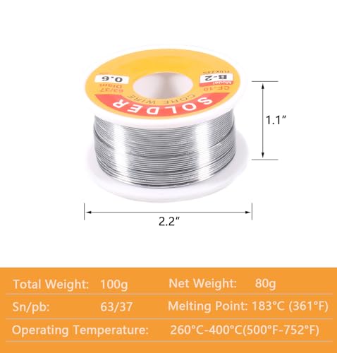 Image of 63 /37 Tin-Lead Rosin Core Solder Wire for Electrical Soldering, Flux Content 2%, 0.6mm, 100g(Net 80g)