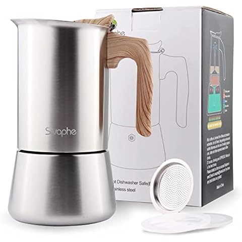 Sivaphe Stovetop Espresso Maker 450ml, Induction Hob Italian Coffee Percolator Maker Moka Pot Stainless Steel 9 Italian Cups 2-3 Mug for Home Camping Hiking Cover
