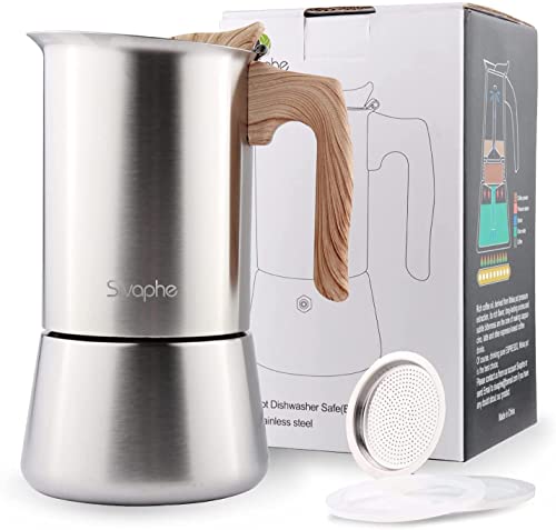 Sivaphe Stovetop - Cafetera de espresso de 450 ml, placa de inducción, cafetera italiana, cafetera moka, olla de acero inoxidable, 9 tazas italianas, 2-3 tazas para el hogar, camping, senderismo Cover
