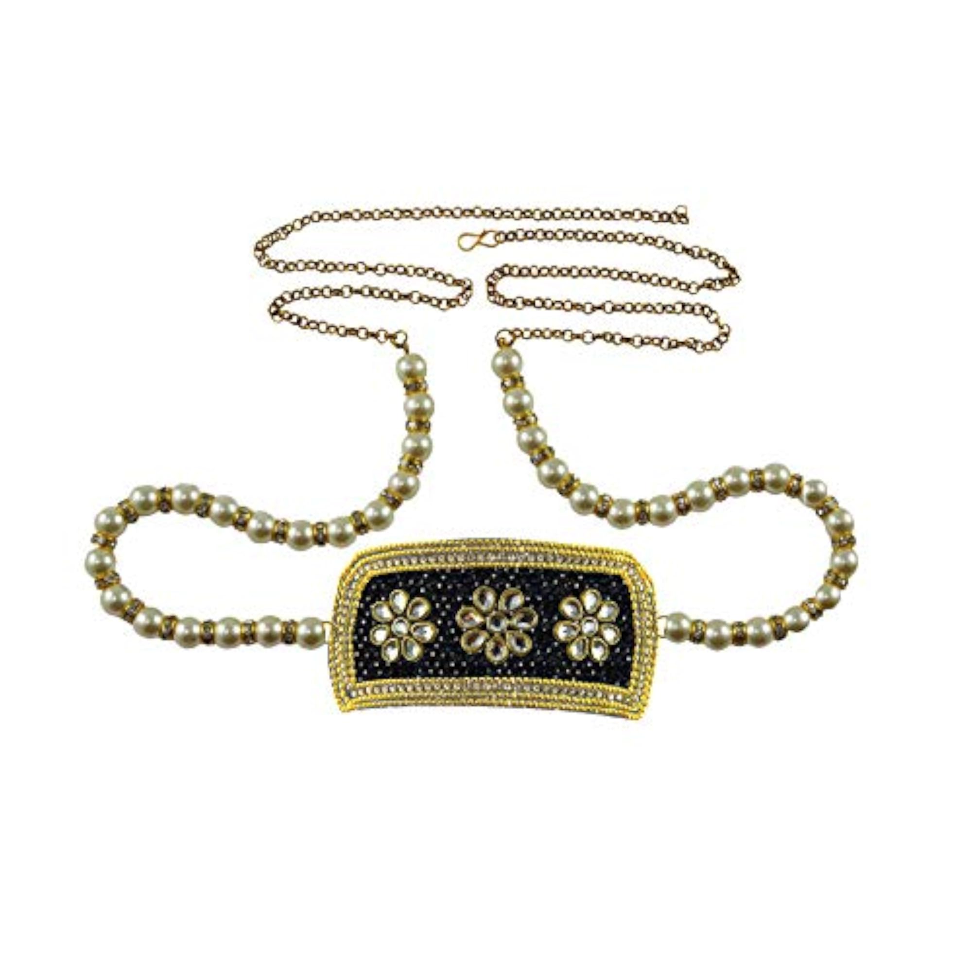 Women's Solid Brass & Stone Stud Platted Waist Belt, Multicolor