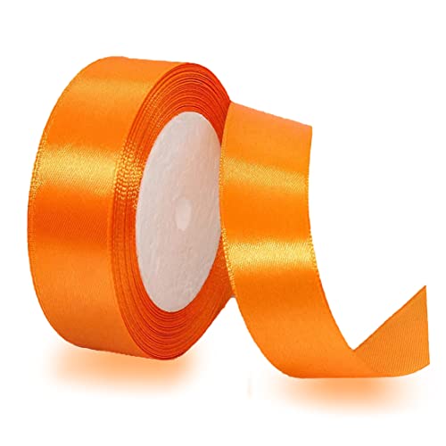 Orange Satin Ribbon 25mm x 23 Metres, Solid Color Fabric Silk Ribbon for Crafting Gift Wrapping, Wedding Bouquet