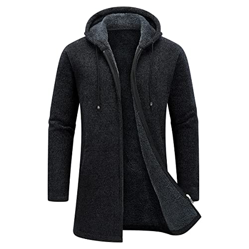 Cardigan Homme Long Zippé à Capuche Veste en Maille Homme Hoodie Sweats à Capuche Homme Épais et Décontractée Polaire Chandail Homme(Gris Foncé,XL) Cover