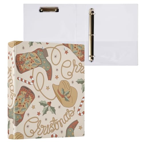 FFYHO Christmas Cowboy Hat Boots Waterproof 1.5 Inch Round 3-Ring Binder with Metal Clip & D-Ring Design - Elegant Office, School, Home Organizer for Papers, Recipes, Receipts Set 2 -  M-WJJ-g419276853p998c1062s2415