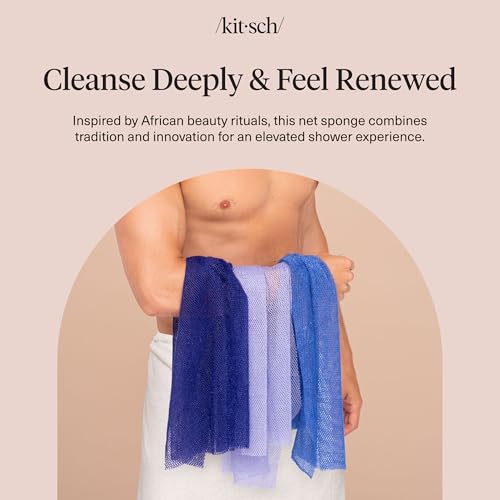 Kitsch African Net Sponge – Exfoliating Body Scrubber – Ocean Blue, 3 Pcs - image 8