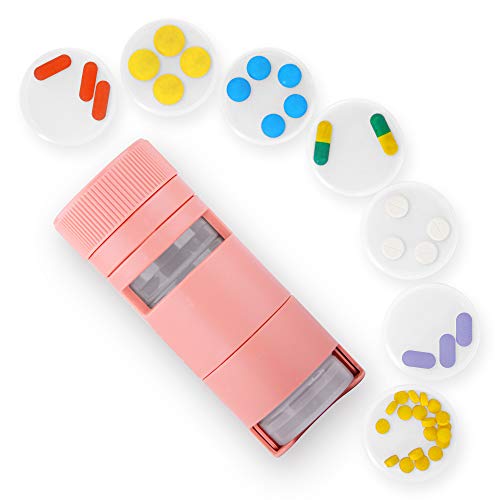 3 in 1 Pill Box, Pill Cutter, Weekly Pill Organizer, Portable Travel for 7 Day Pill Box, Pill Case for Vitamin and Medicine Organizer, Pill Crusher, Small Pill Box, Pill Cutter - Crusher Combo(Pink)