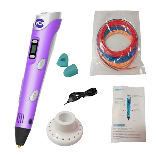 Image of VCR Purple 3D Pen with USB Power - Pack of 3 x 3 Meters in Length Filament Forward Button to start 3D Pen - Adjustable Temperature for 1.75mm PLA - Perfect for DIY Craft with LCD Display