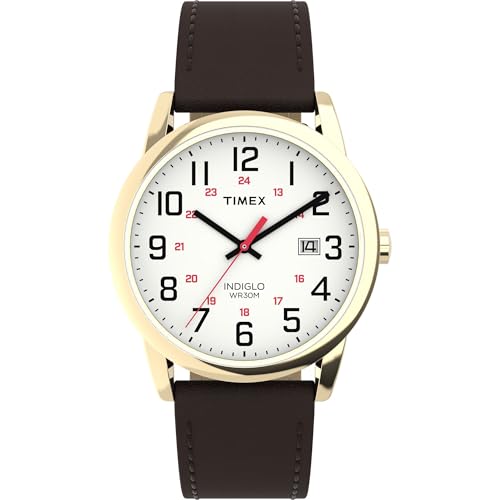 Timex Reloj Easy Reader para hombre de 38 mm, Marrón/tono dorado/blanco/38 mm