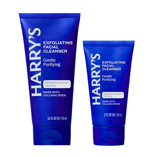 Harry's Exfoliating Face Wash for Men, Gentle Facial Skin Care Products with Volcanic Rock Exfoliant, 7.1 Fl. Oz, Home and Trial and Travel Bundle TSA Approved Travel Essentials
