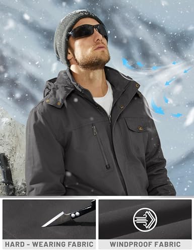 Image of TACVASEN Men's Jacket-Casual Winter Cotton Military Jacket Standard Length Thicken Hooded Cargo Coat