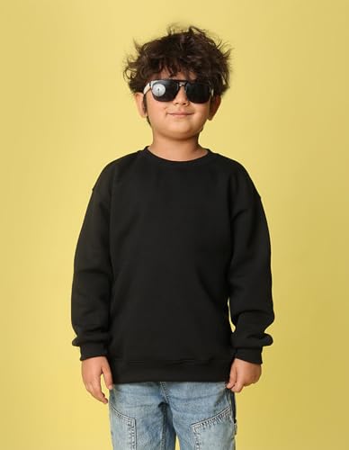Image of Nusyl Boy's Black Solid Crew /Round Neck Sweatshirt |Skin Friendly Full Sleeve Sweatshirt|Drop Shoulder Oversized Sweatshirt | Round Neck Sweatshirt Oversized Fit Long Sleeves |