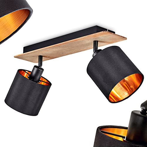 Lampada da soffitto Alsen, lampada da soffitto moderna in legno/metallo/tessuto nei colori marrone scuro/nero/rame, lampada dal design scandinavo con paralume regolabile, 2 x E14, senza lampadina