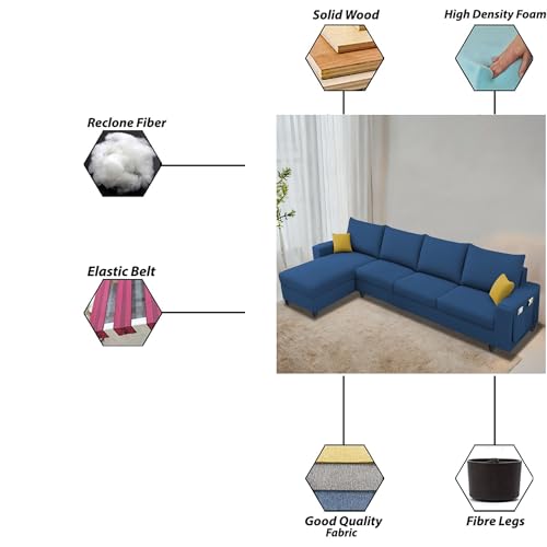 Image of Casaliving Porto LHS 6 Seater L Shape Sofa Set for Living Room (Blue Colour Fabric) Premium Velvet Fabric