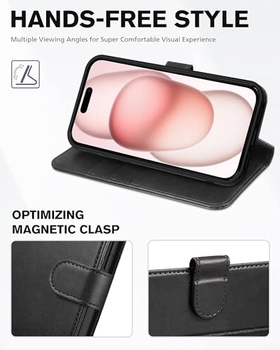 KP TECHNOLOGY Case for iPhone 15 Pro Max, Leather Case Book Flip Leather Wallet Cover with Card Slots (BLACK, iPhone 15) - Image 3